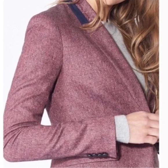 $628 Veronica Beard Tate Upcollar maroon Herringbone Dickey Jacket Blazer Size 4 - Picture 14 of 16